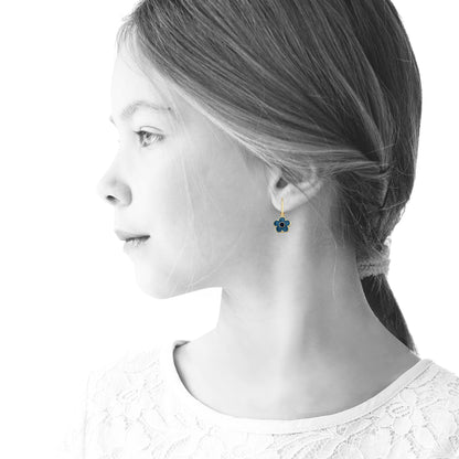 Little Miss Twin Stars Girls Earrings - 14k Gold Plated Flower Leverback Earring - Hypoallergenic and Nickel Free For Sensitive Ear
