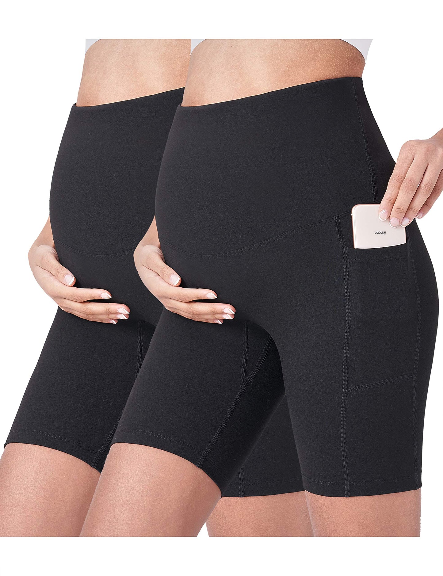 POSHDIVAH Women's Maternity Yoga Shorts Over The Belly Bump Summer Workout Running Active Short Pants with Pockets 5"/8"
