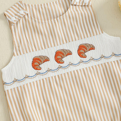 Baby Girl Pumpkin Embroidery Jumpsuit Halloween Sleeveless Round Neck Plaid Tank Romper