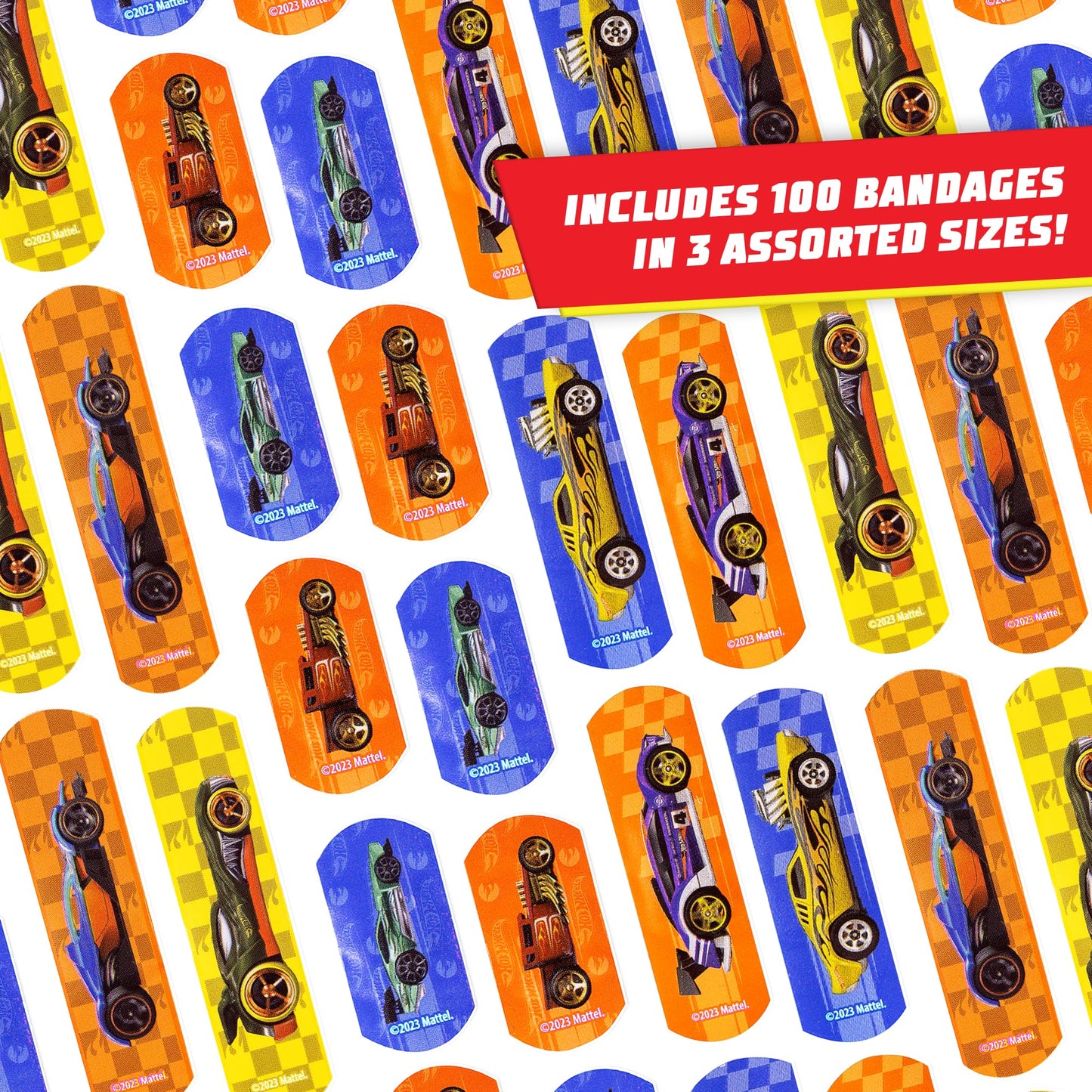 Hot Wheels Bandage Kit, Bandaids for Kids, Ideal for Boys, Infants and Children, Latex-Free Band Aids, Ft a Collectible Hot Wheels Tin Case, Variety Pack with 3 Assorted Sizes, 100 ct.