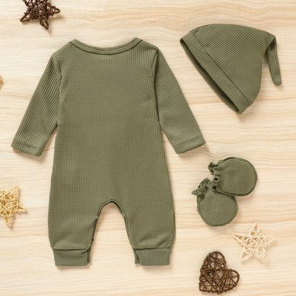 GRNSHTS Newborn Baby Boy Romper Coming Home Outfits Letter Print Bodysuit Jumpsuit+Hat+Gloves 3PCS Clothes Set
