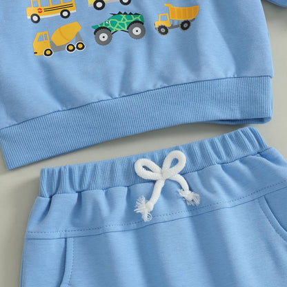Fernvia Baby Boy Fall Winter Clothes Toddler Kids Solid Outfits Vehicle Long Sleeve Sweatshirt Tops + Joggers Pants Set