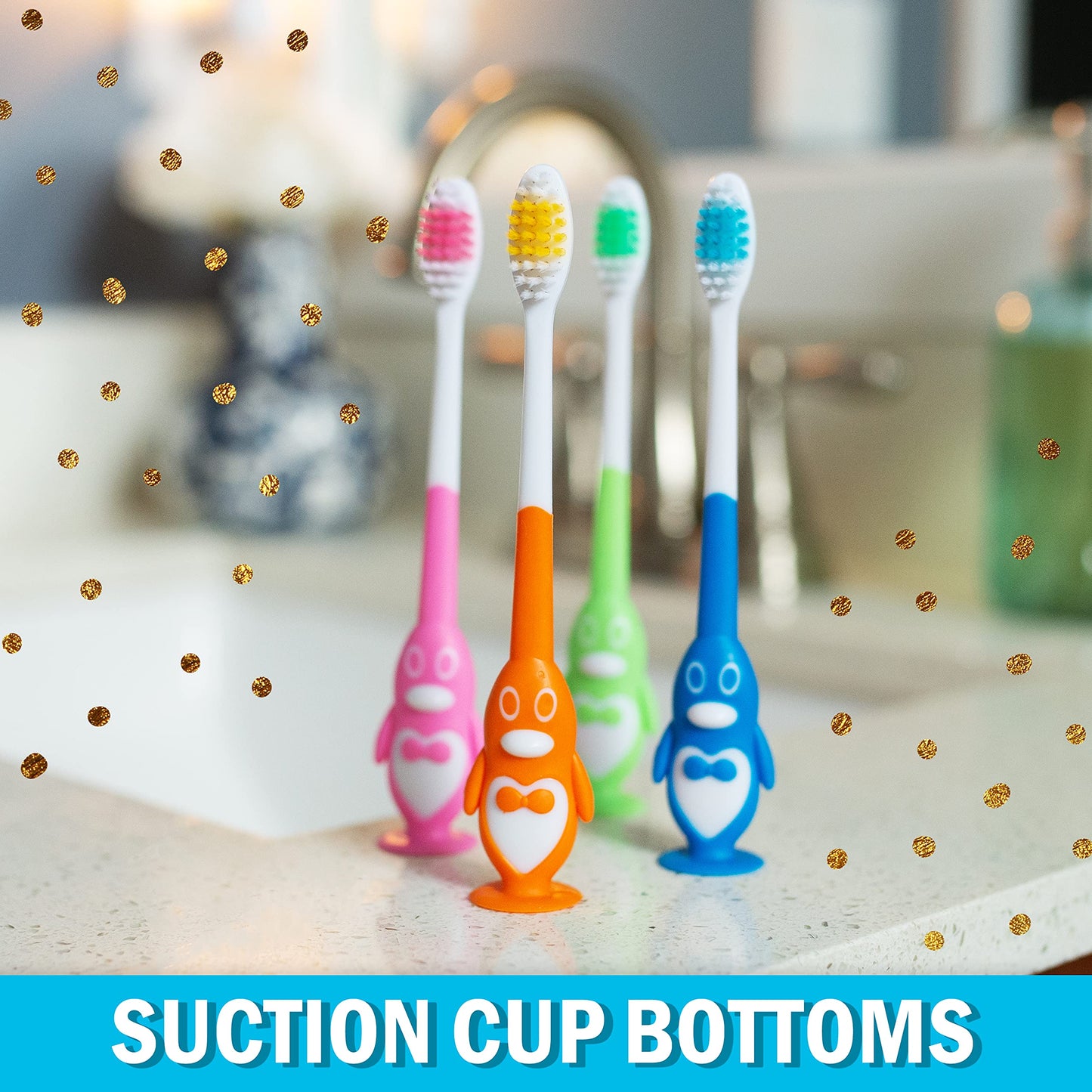Kids' Soft Toddler Toothbrush, Gentle Bristles for Home, School, Camp, Sleepovers - Folding Handles for Tiny Hands (3 Pack)