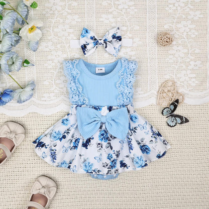 Baby Girl Clothes Newborn Romper Dress Infant Lace Ruffle Sleeveless Summer Outfits with Headband 0-12 Months
