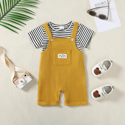 ZOEREA Toddler Baby Boys Clothes Summer Outfit Stripe T-Shirt and Shortall Romper Set Cute Jumpsuit Solid Color 6M-4T