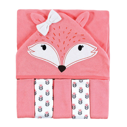 Hudson Baby Unisex Baby Hooded Towel and Five Washcloths, Modern Giraffe, One Size