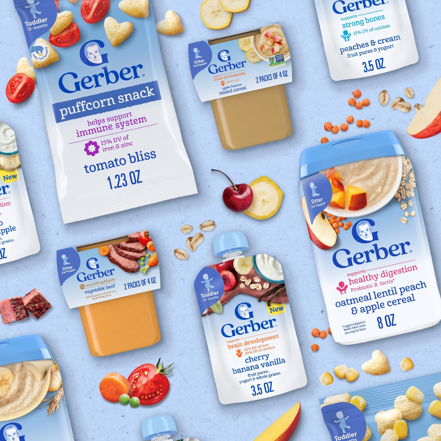 Gerber Baby Snacks Puffs Variety Pack, Banana & Strawberry Apple, 1.48 Ounce - 2 count of four packs, Package may vary, 1.48 Ounce (Pack of 8)