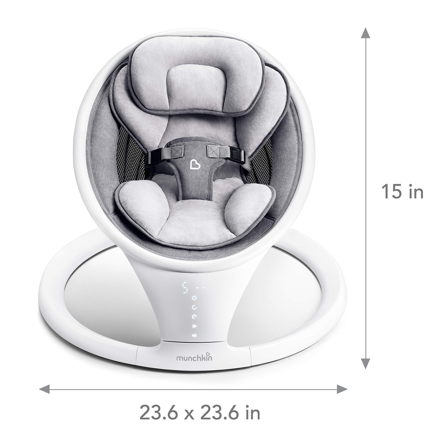 Munchkin Baby Swing, Portable and Lightweight, Bluetooth Enabled Electric Infant Rocker with Natural Sway in 5 Ranges of Motion, Newborn Nursery Essentials, White/Grey