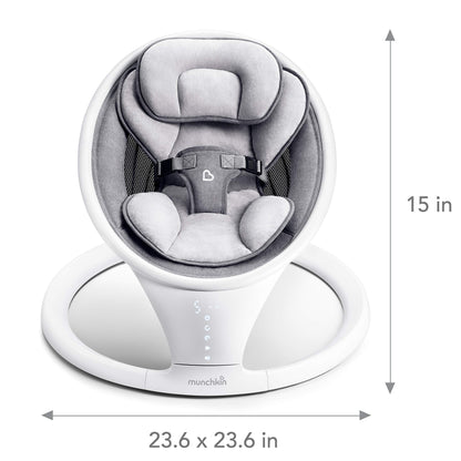 Munchkin Baby Swing, Portable and Lightweight, Bluetooth Enabled Electric Infant Rocker with Natural Sway in 5 Ranges of Motion, Newborn Nursery Essentials, White/Grey