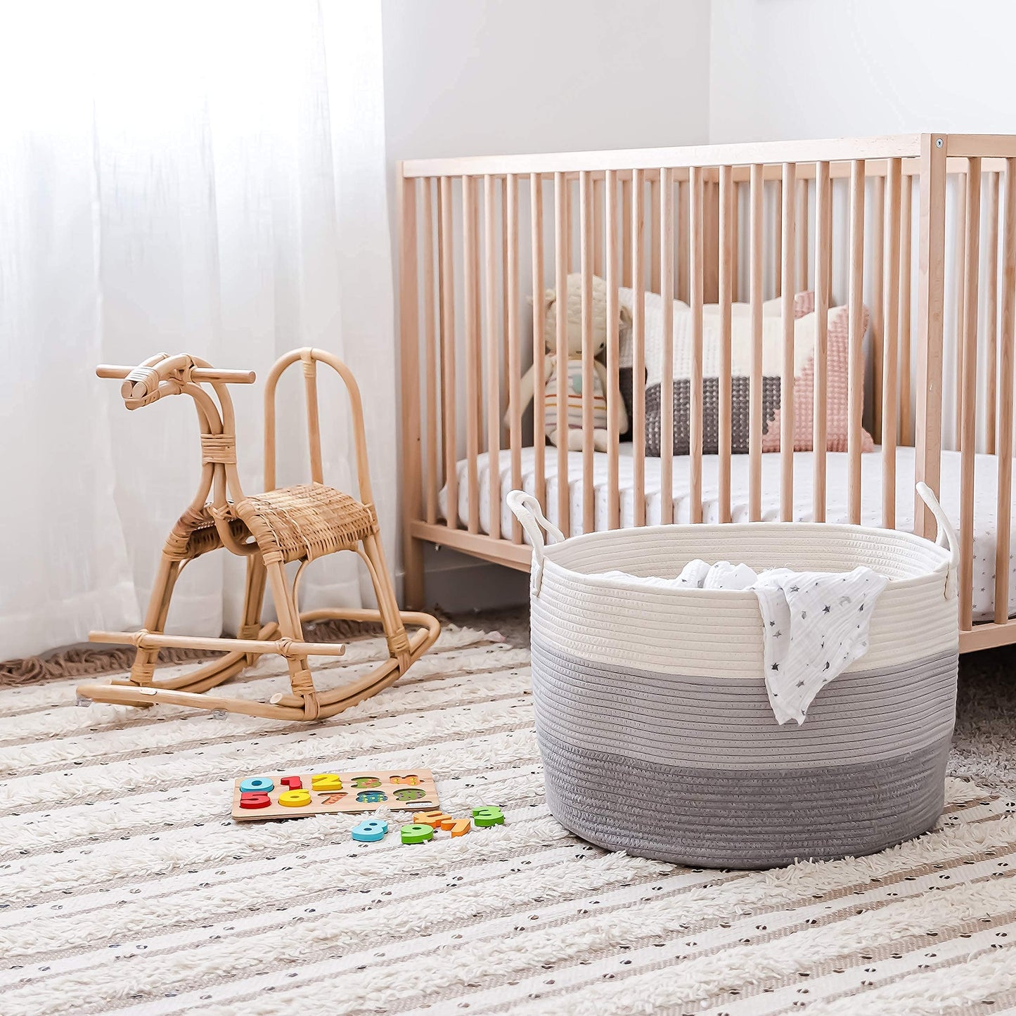 OrganiHaus Large Blanket Basket for Living Room 20x13, Rainbow Rope Basket for Classroom Organization, Toy Storage Basket, Woven Kids Laundry Basket, Baby Toy Box, Cute Storage Basket, Nursery Hamper