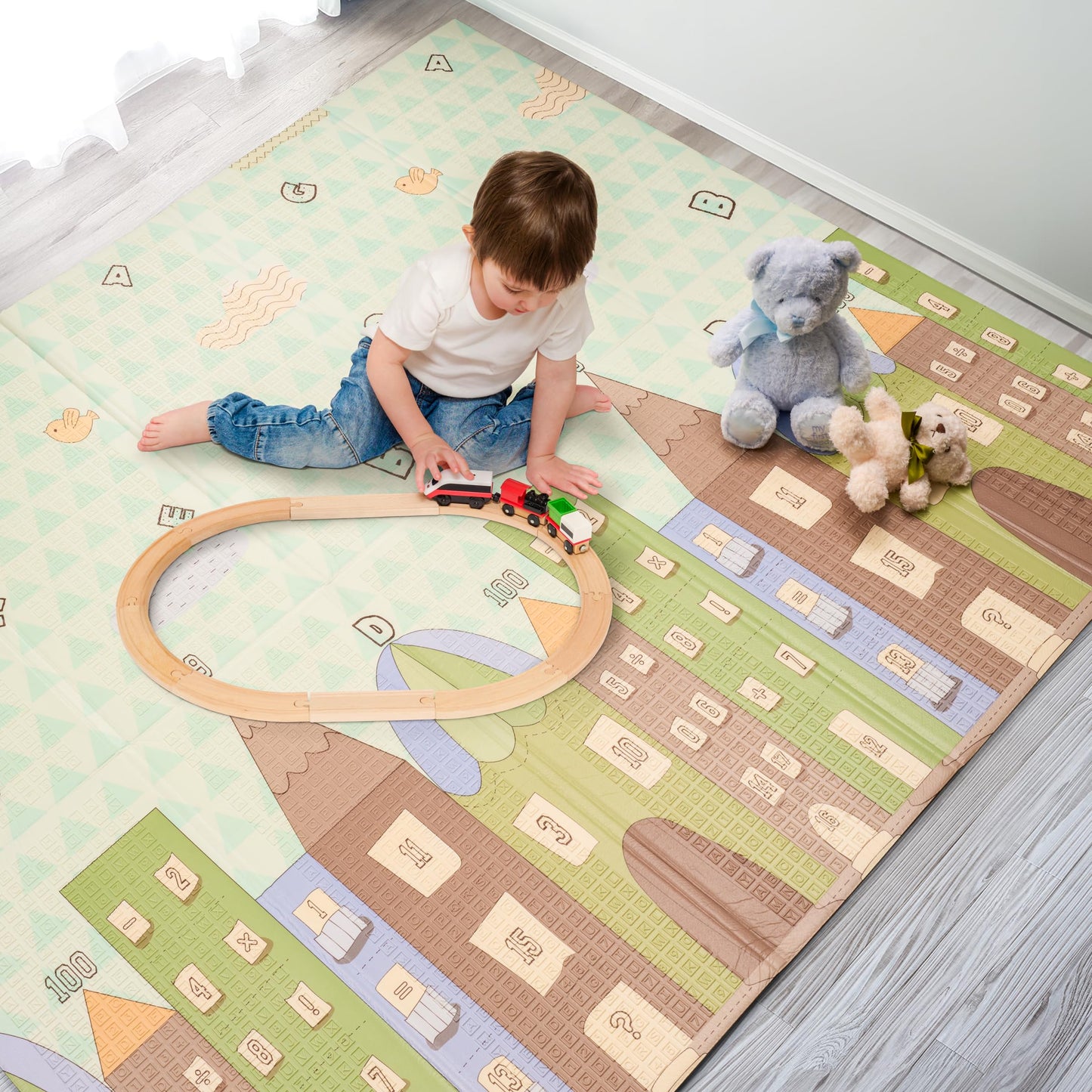 Sorbus Foldable Baby Play Mat, Kids Foam Mats for Floor with Travel Bag - Waterproof Foldable Play Mats for Babies, Infants, Toddlers, and Kids Playtime & Tummy Time 78x70x0.4 (Safari Party)