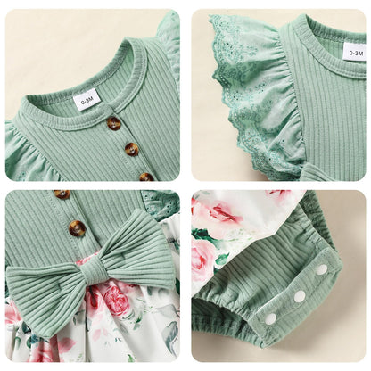 Sinhoon Baby Girl Clothes Newborn Ruffled Sleeveless Romper Floral Dreesy Bodysuit Heaedband 3pcs Baby Girl Summer Clothes