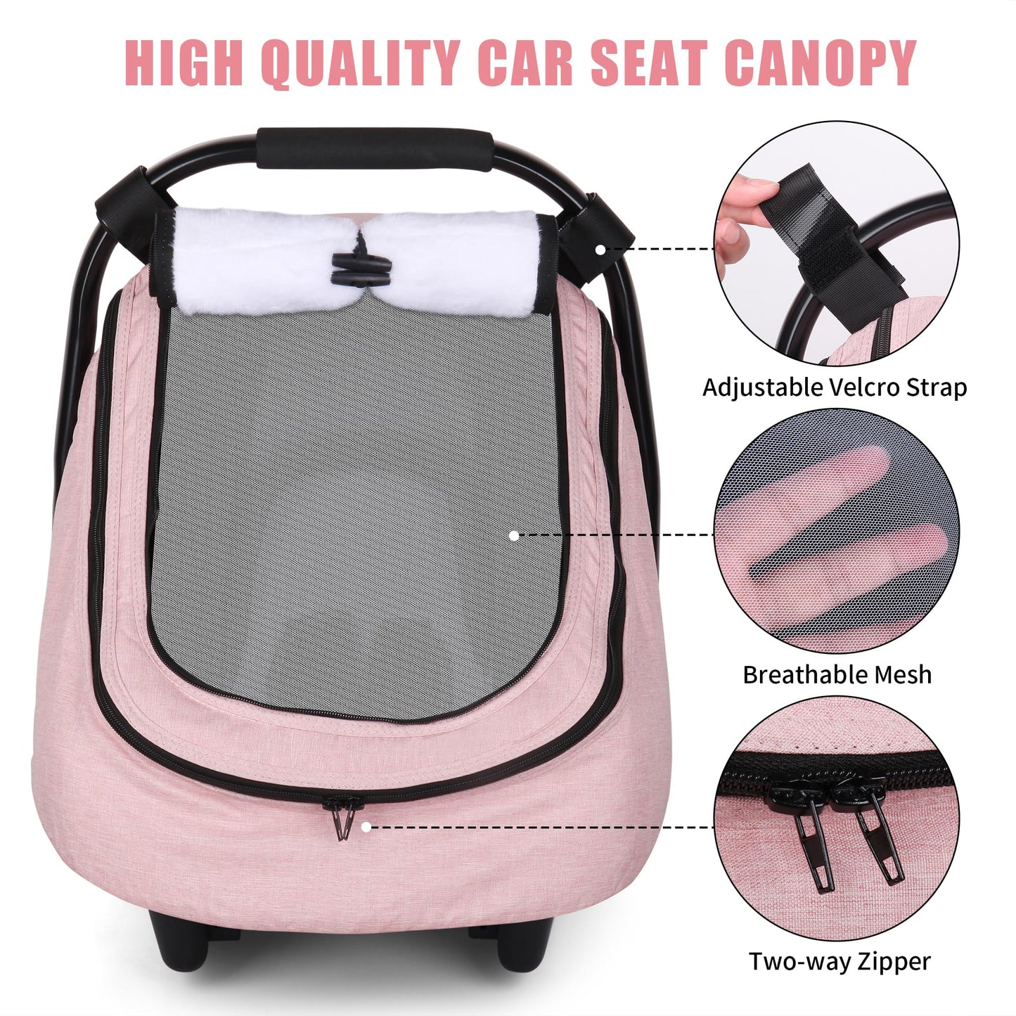 Rquite Car Seat Cover Baby, Carseat Covers Boy Girl, 2 Layers Window -Breathable Mesh & Wind/Sun Shade, Infant Car Seat Canopy Baby Carrier/Stroller Cover, Fit Spring, Fall, Winter, Cold Weather