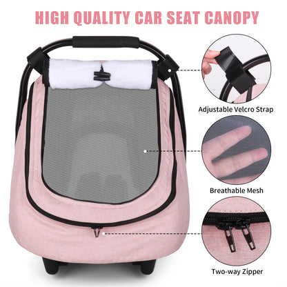 Rquite Car Seat Cover Baby, Carseat Covers Boy Girl, 2 Layers Window -Breathable Mesh & Wind/Sun Shade, Infant Car Seat Canopy Baby Carrier/Stroller Cover, Fit Spring, Fall, Winter, Cold Weather