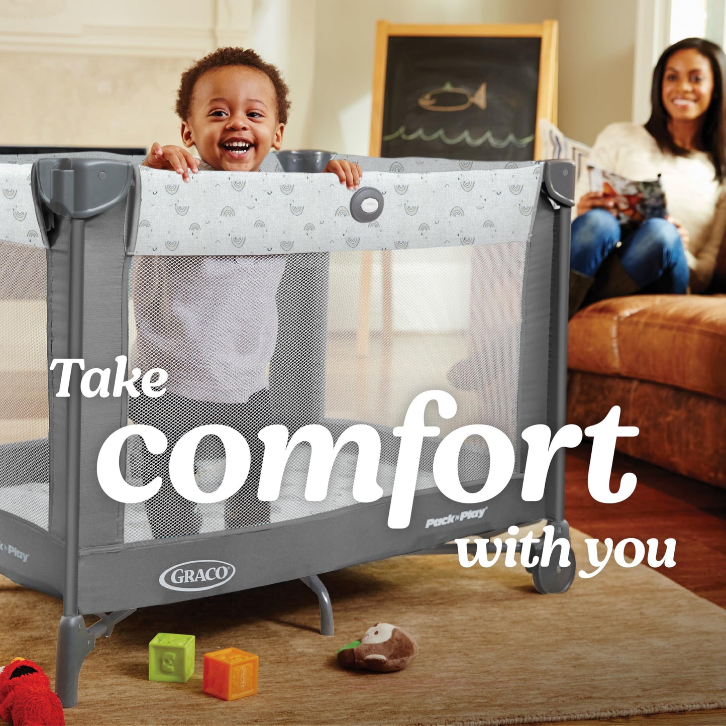 Graco On The Go Zip Pack ‘n Play Playard, Folding Playpen with Bassinet, Portable Crib, Reeves