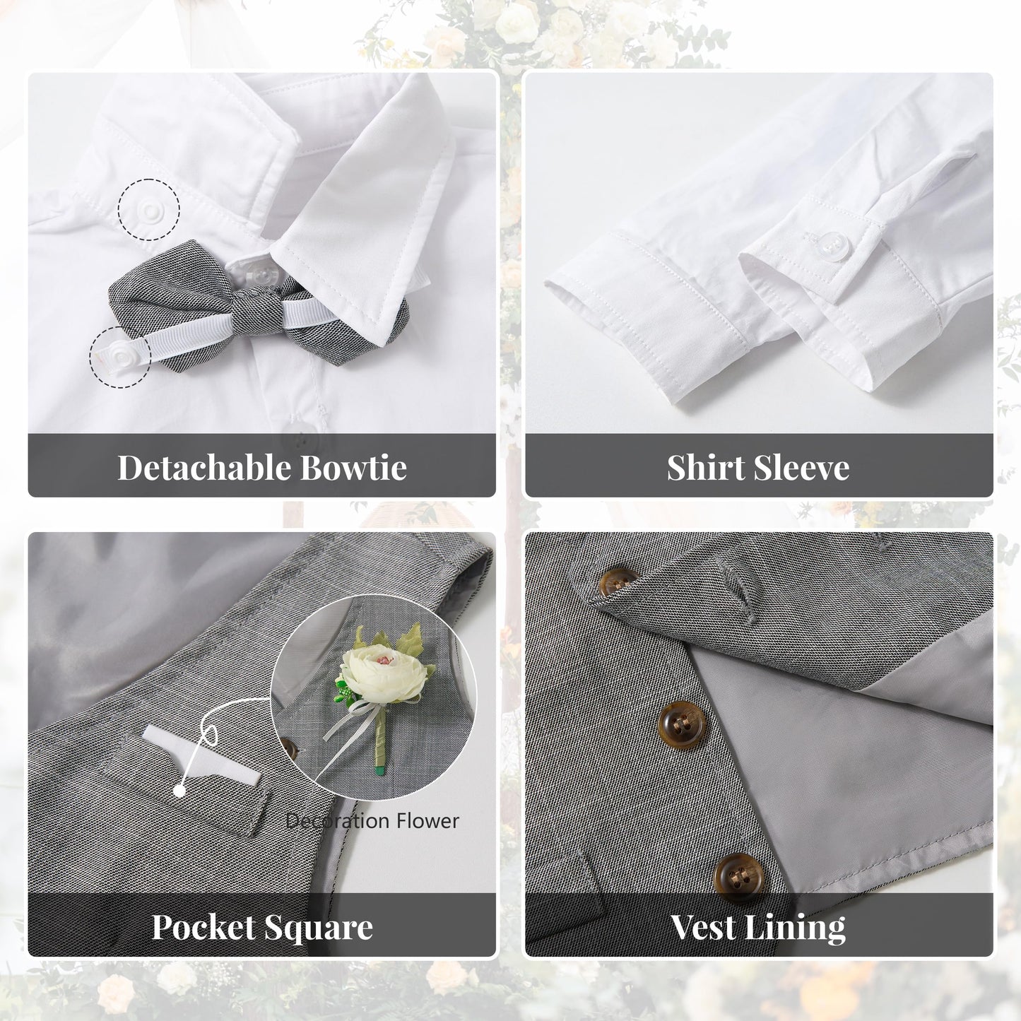 Volunboy Baby Boys Formal Wedding Ring Bearer Outfits Toddler Gentleman Bowtie Vest Guest Suits Dress Shirt Pants Set