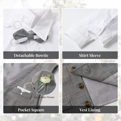 Volunboy Baby Boys Formal Wedding Ring Bearer Outfits Toddler Gentleman Bowtie Vest Guest Suits Dress Shirt Pants Set