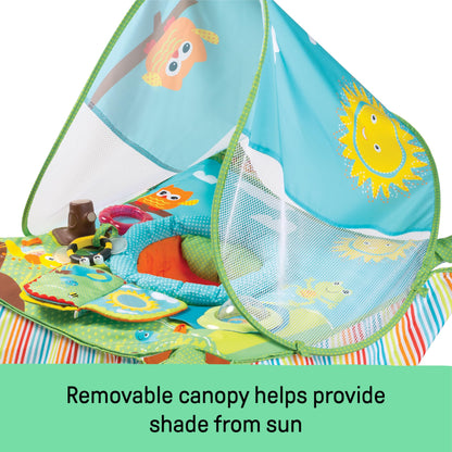 Bright Starts Pop 'N Jump Portable Activity Jumper, Indoor/Outdoor Use, Owl Forest with 4 Sensory Toys, Ages 6-12 Months