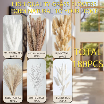 95 PCS Natural Pampas Grass Decor Bouquet | Boho Dried Floral Arrangement Centerpiece Table Decor Wedding Decor Rustic Decor, Natural, white, beige (Fdm-b-01)