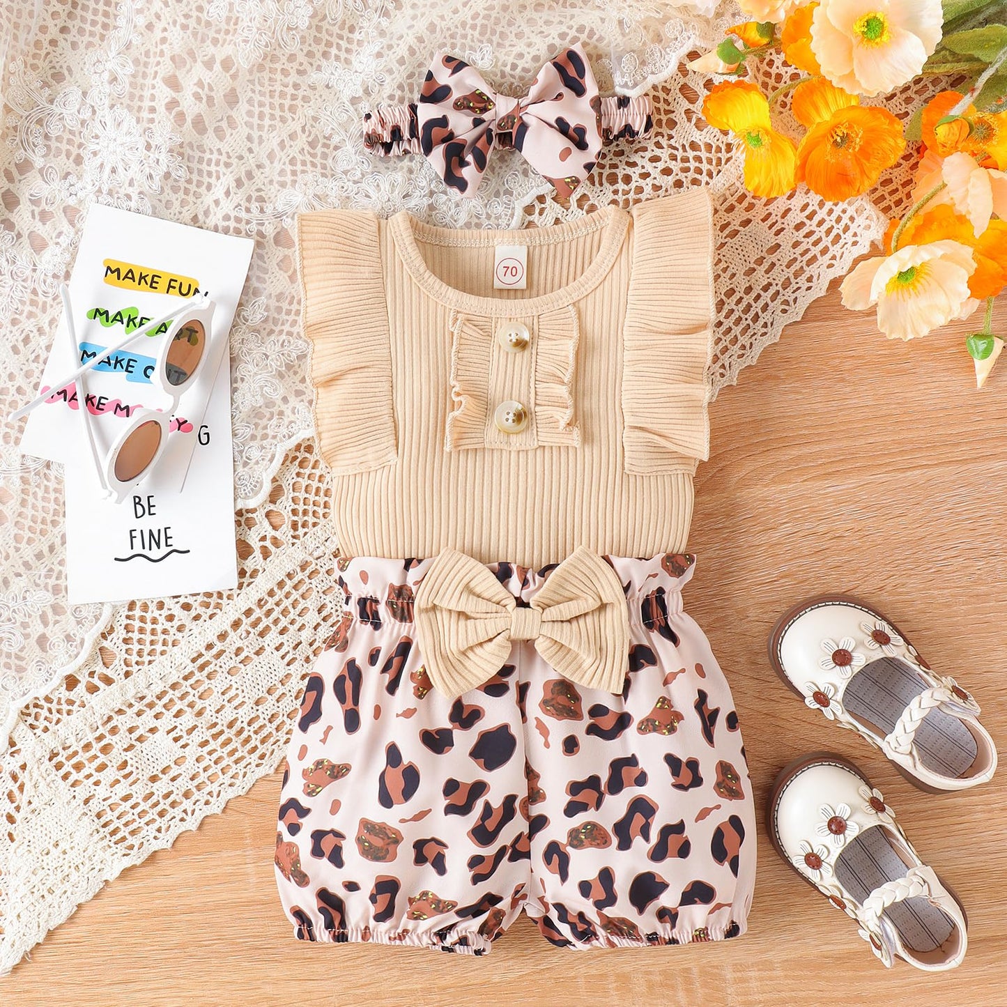 Newborn Baby Girl Clothes Outfits Ruffle Romper and Short Pant Sets with Headband Infant Bodysuits