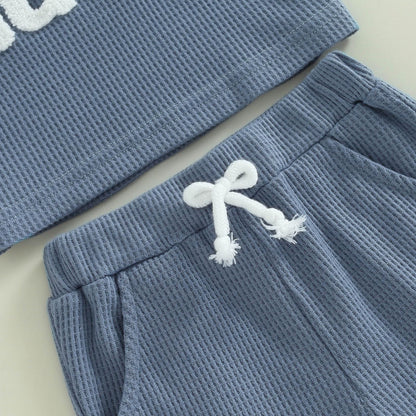 Toddler Baby Boy Summer Clothes Embroidered Waffle Short Sleeve T-Shirts Elastic Shorts Newborn Infant Boy Outfits