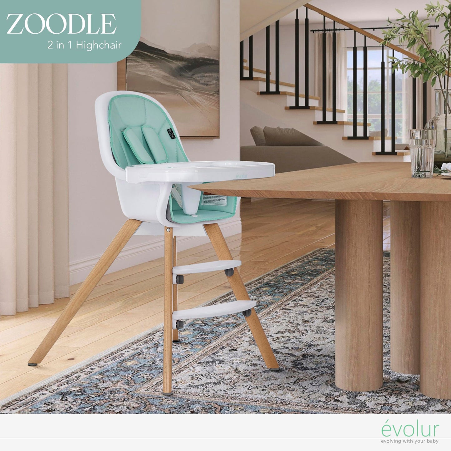 Evolur Zoodle 2 in 1 Convertible Baby High Chair in Light Gray