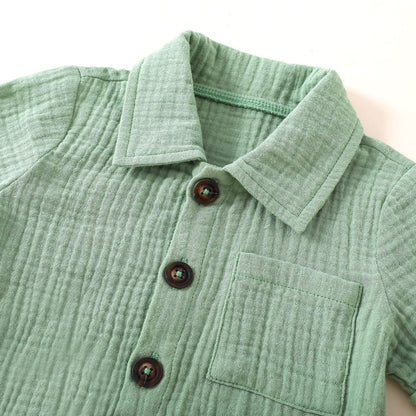 Baby Boys Clothes Set Toddler Infant Boys Button-down Shirt Tops + Cotton Gauze Shorts Summer Outfit 2PCS with Pockets
