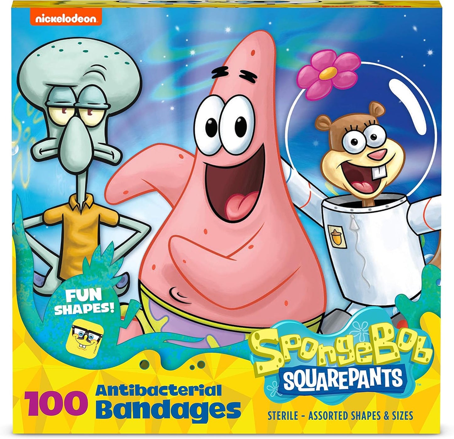 Spongebob Kids Bandages, 100 ct | Wear Like Stickers, Adhesive Bandages for Minor Cuts, Scrapes, Burns. Easter Basket Stuffers for Kids & Toddlers