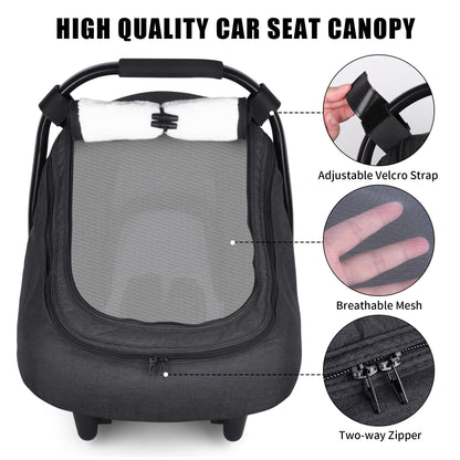 Rquite Car Seat Cover Baby, Carseat Covers Boy Girl, 2 Layers Window -Breathable Mesh & Wind/Sun Shade, Infant Car Seat Canopy Baby Carrier/Stroller Cover, Fit Spring, Fall, Winter, Cold Weather
