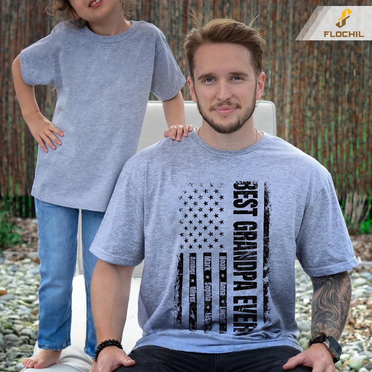 FLOCHIL Personalized Dad Shirt for Men, Custom With Kids Names, Fathers Day T Shirt, Gifts