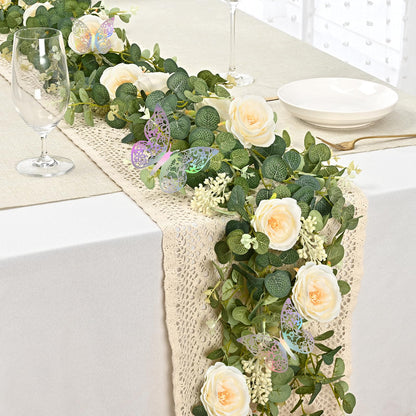 Yastouay 6.4 Ft Fuller Artificial Eucalyptus Garland with Champagne Flowers Fake Rose Vine for Table Centerpiece Wedding Baby Shower Party Room Backdrop Decor