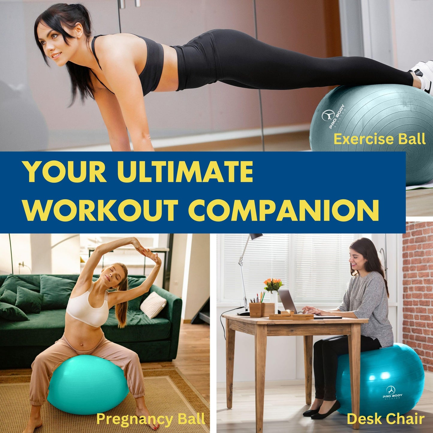 ProBody Pilates Pregnancy Ball - Yoga Ball for Pregnancy with Book, Prenatal, Labor & Postnatal Maternity Exercise