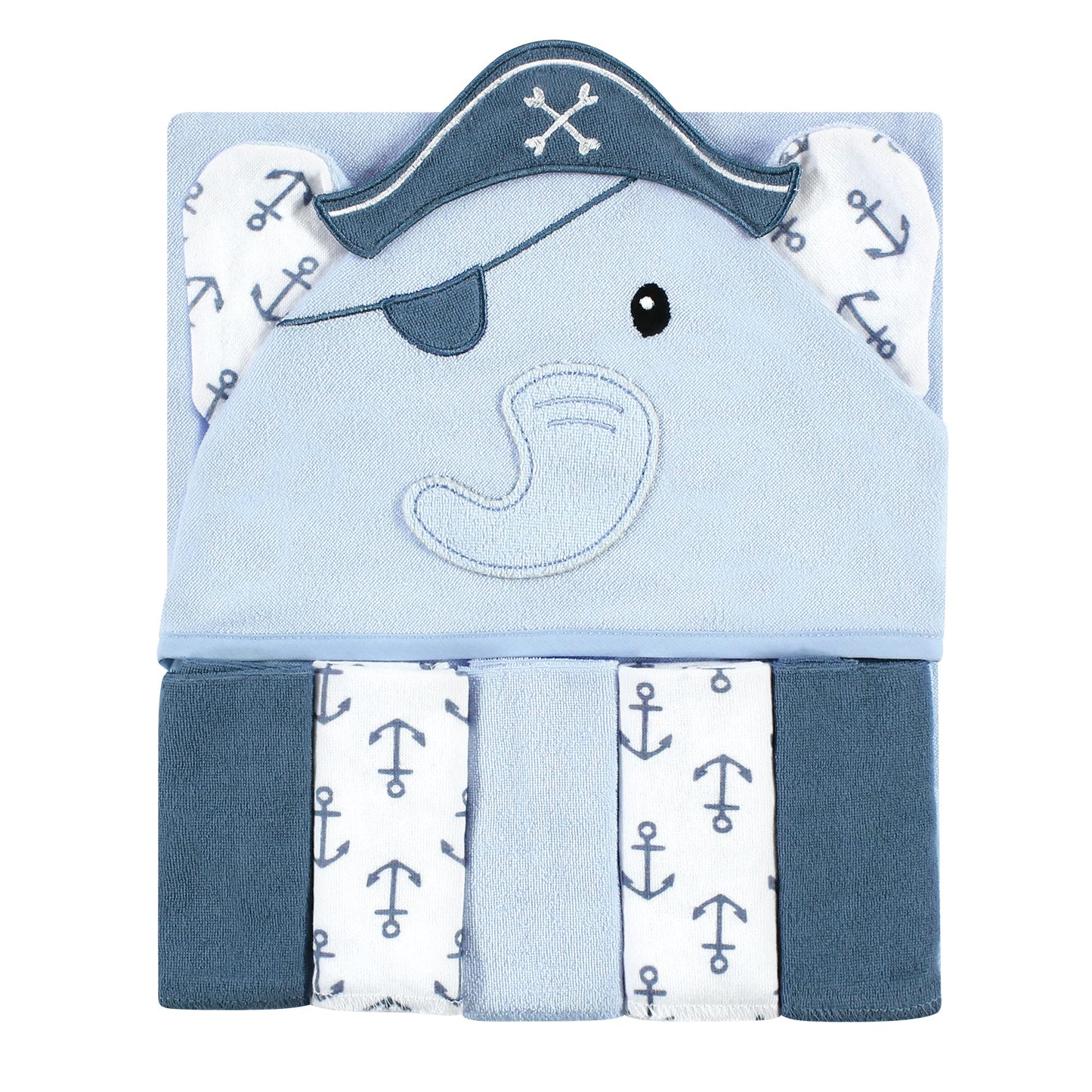 Hudson Baby Unisex Baby Hooded Towel and Five Washcloths, Modern Giraffe, One Size