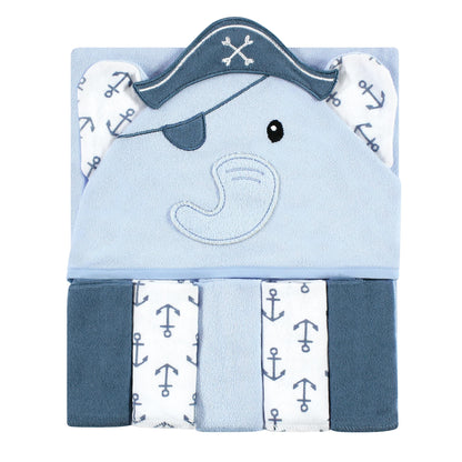 Hudson Baby Unisex Baby Hooded Towel and Five Washcloths, Modern Giraffe, One Size