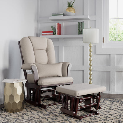 Storkcraft Tuscany Custom Glider and Ottoman with Free Lumbar Pillow (White/Slate Gray Swirl) - Cleanable Upholstered Comfort Rocking Nursery Chair with Ottoman