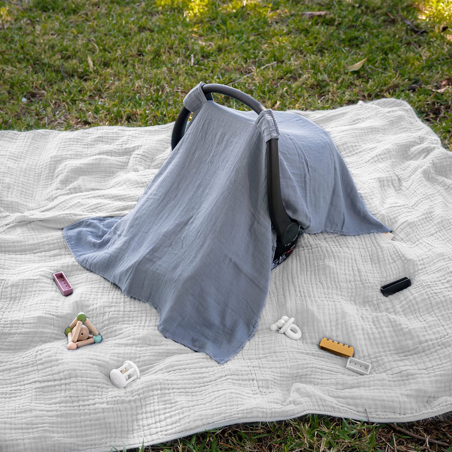 Comfy Cubs Baby Car Seat Cover - Soft, Breathable Bamboo Rayon and Muslin Cotton Blend - Lightweight Canopy for Sun, Bug, and Comfort Protection - Large Size Infant Seat Cover in Sage Design