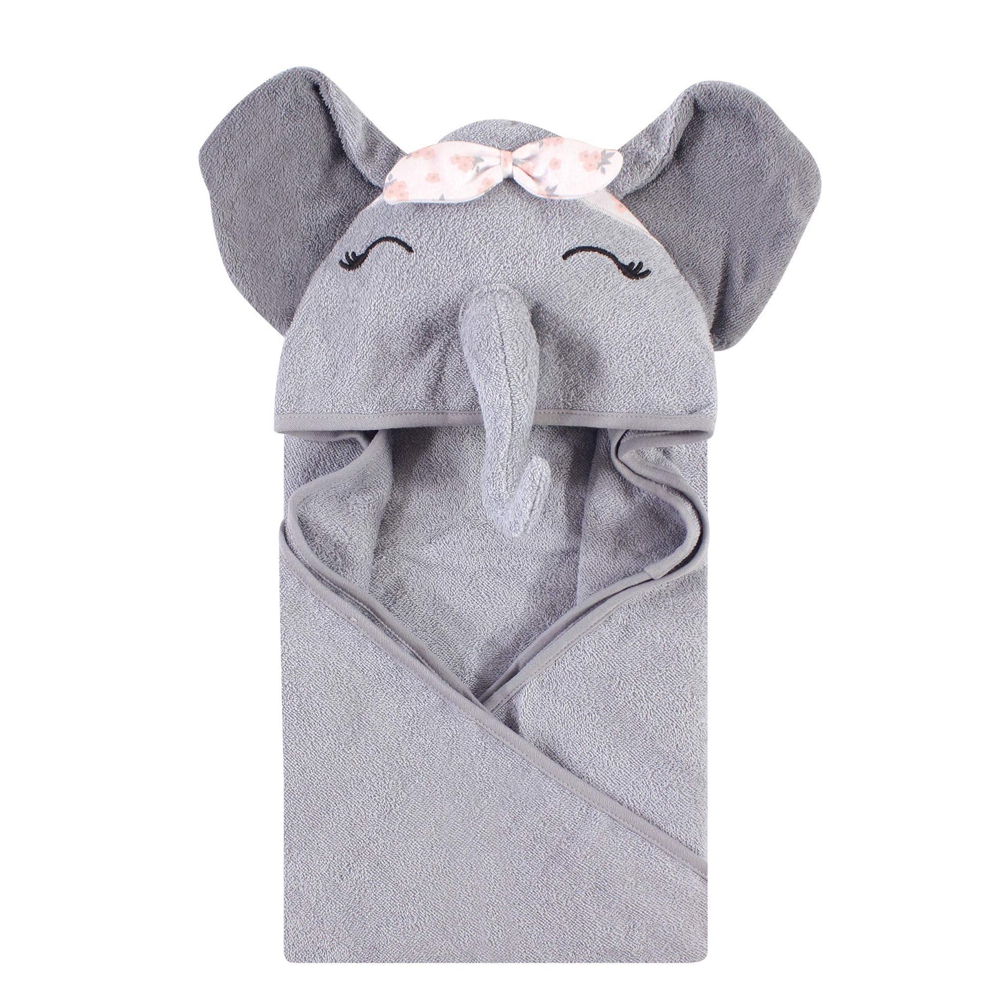 Hudson Baby Unisex Baby Cotton Animal Face Hooded Towel, Pretty Elephant, One Size