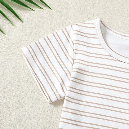 ZOEREA Toddler Baby Boys Clothes Summer Outfit Stripe T-Shirt and Shortall Romper Set Cute Jumpsuit Solid Color 6M-4T