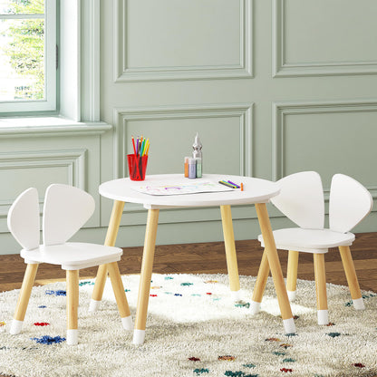 UTEX Kids Wood Table and Chair Set, Kids Play Table with 2 Chairs,3 Pieces Kids Round Table for Toddlers, Girls, Boys,White