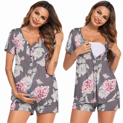 Ekouaer Women's Maternity Nursing Pajama Sets Short Sleeve Postpartum Pajamas Breastfeeding Pregnancy Clothes