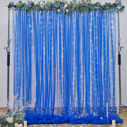 White Tulle Backdrop Curtain with Lights String for Parites 10×8ft Sheer Backdrop Curtains White Curtain Backdrop for Wedding Baby Shower Birthday Party Photo Shoot Decorations(2 Panels 10ft×8ft)