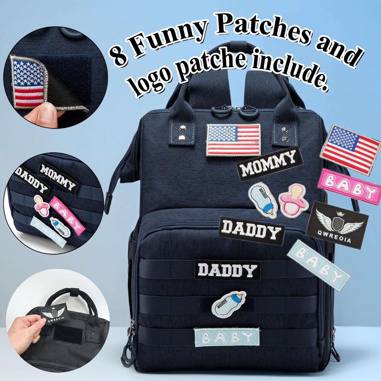 Diaper Bag Backpack for Dad and Mom with USB Charging Port Stroller Straps and Insulated Pocket,army military Travel Nappy Backpack for Daddy/Mommy (Black)