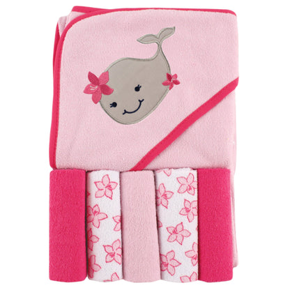 Luvable Friends Unisex Baby Hooded Towel with Five Washcloths, Cotton,Polyester,Ikat Elephant, One Size
