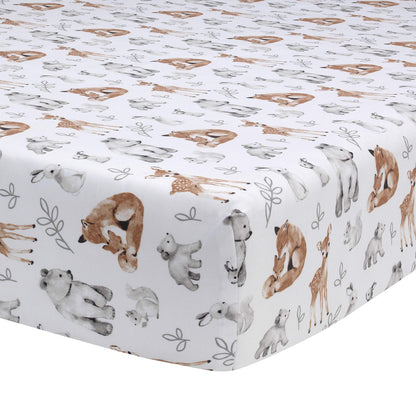 Lambs & Ivy Painted Forest 4-Piece Crib Bedding Set - Gray, Beige, White