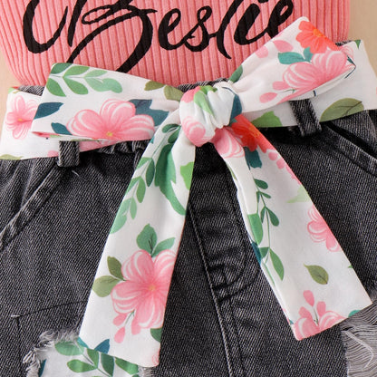 Baby Girl Clothes Newborn Romper Ruffle Sleeve Short Jeans Skirt with Headband Infant Outfits Set 0-18 Months