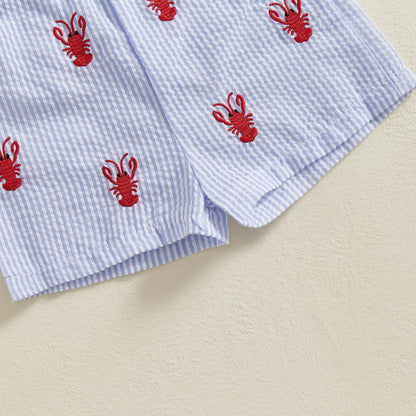 fhutpw Baby Toddler Boy Summer Clothes Embroidery Pattern Short Sleeve Tops & Casual Shorts 6 12 18 Months Outfits Sets
