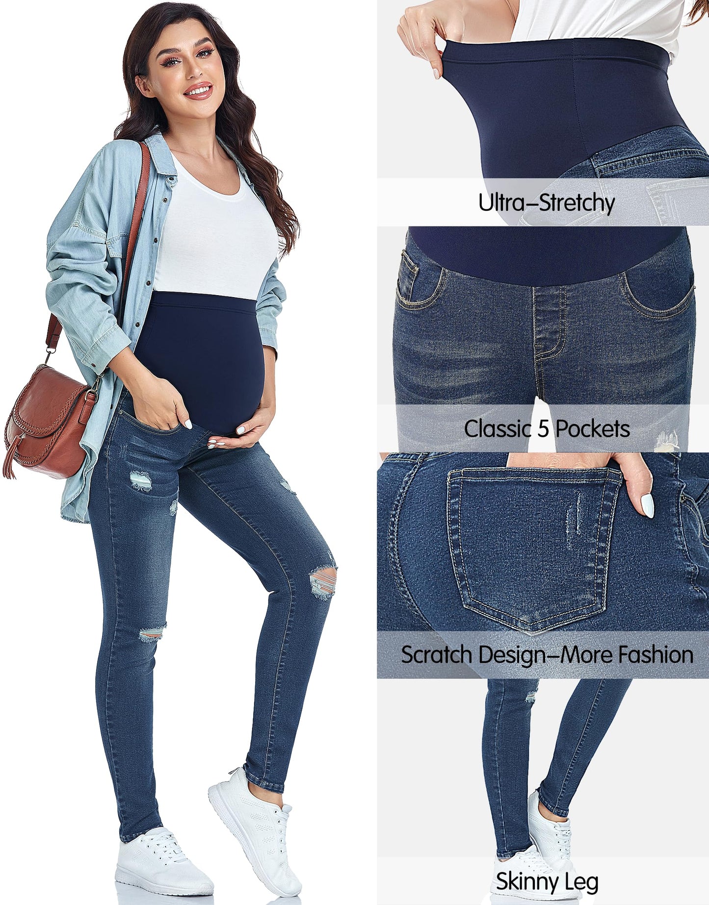 PACBREEZE Women's Maternity Jeans Over Belly Skinny Stretchy Denim Pants Comfy Slim Pregnancy Pants