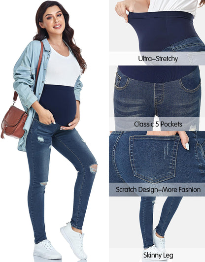PACBREEZE Women's Maternity Jeans Over Belly Skinny Stretchy Denim Pants Comfy Slim Pregnancy Pants