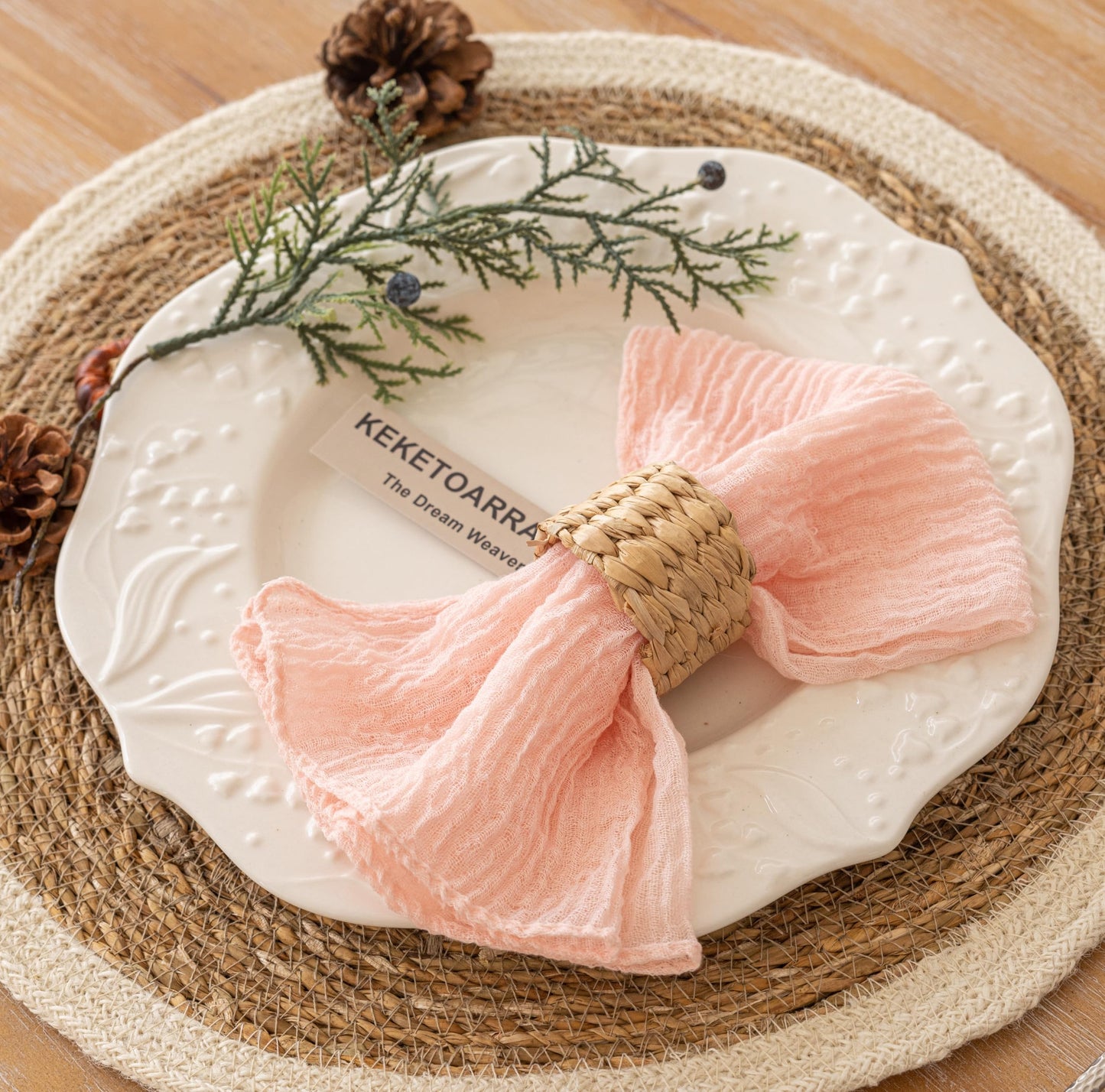 Cheesecloth Napkins 17x17 Inches Spring Cloth Handmade Washable Reusable for Mothers Day Lunch Dinner Wedding Baby Bridal Shower Party Rustic Boho Decorations Bulk Set of 6 Pink