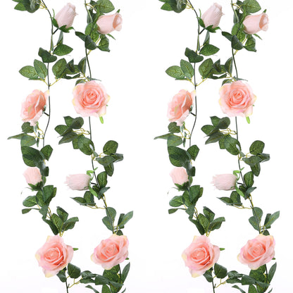 Felice Arts 2 Pack Pink Artificial Rose Garland Each 6.5FT Fake Rose Vine Hanging Floral Garland for Wedding Flowers Table Centerpiece Arrangement Baby Shower Decor